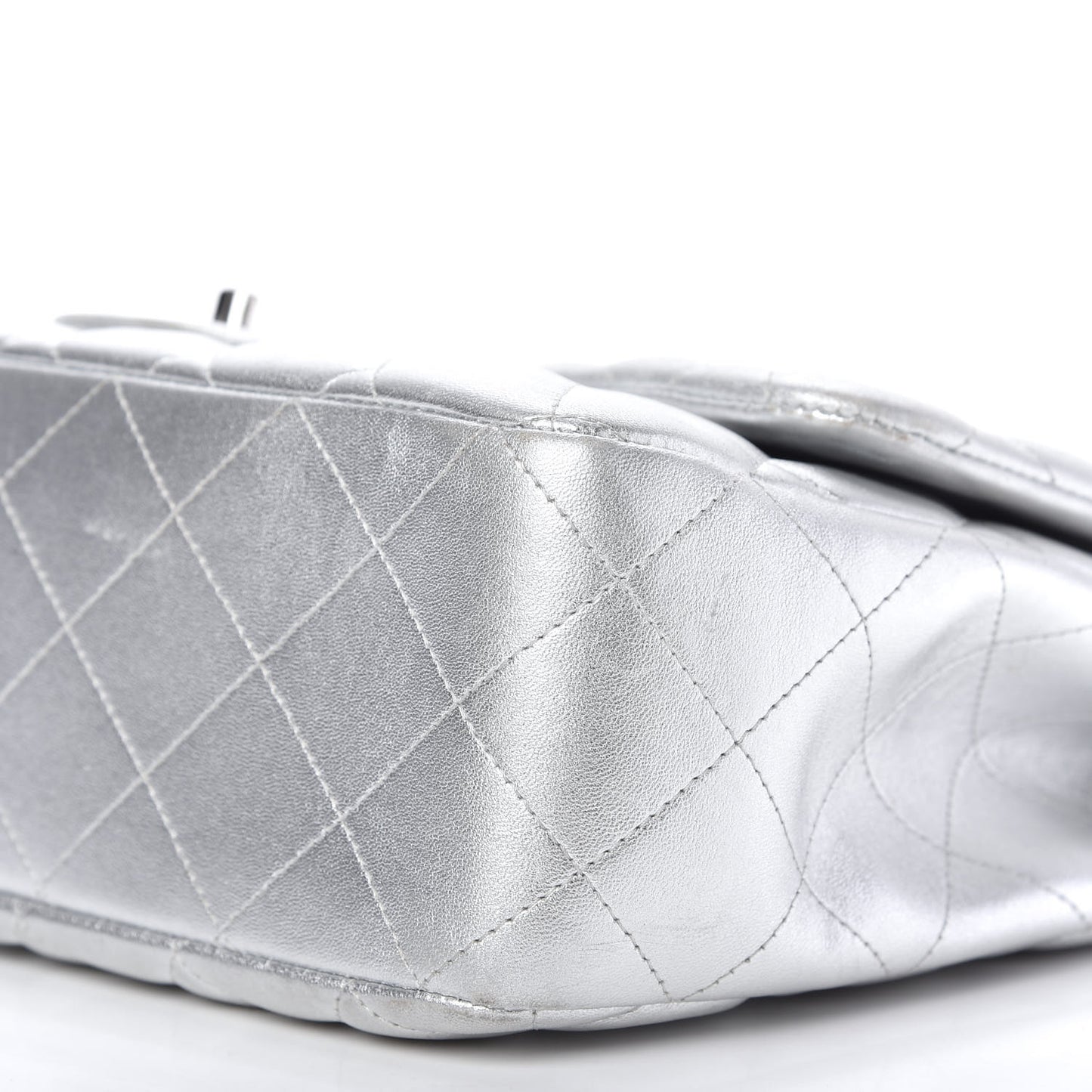 Metallic Lambskin Quilted Jumbo Single Flap Silver