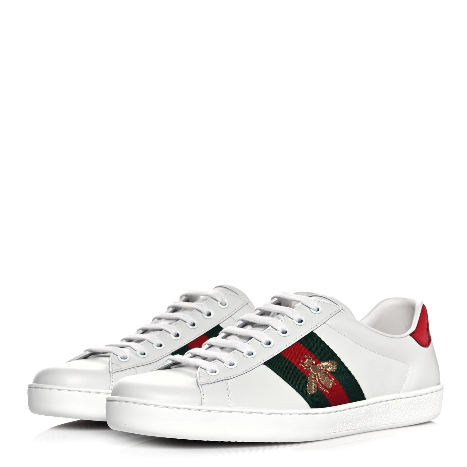 Gucci Miro Soft Calfskin Laminated Ayers Web Bee Embroidered Mens Ace Sneakers 8 White Red Flame Green 3 of 8