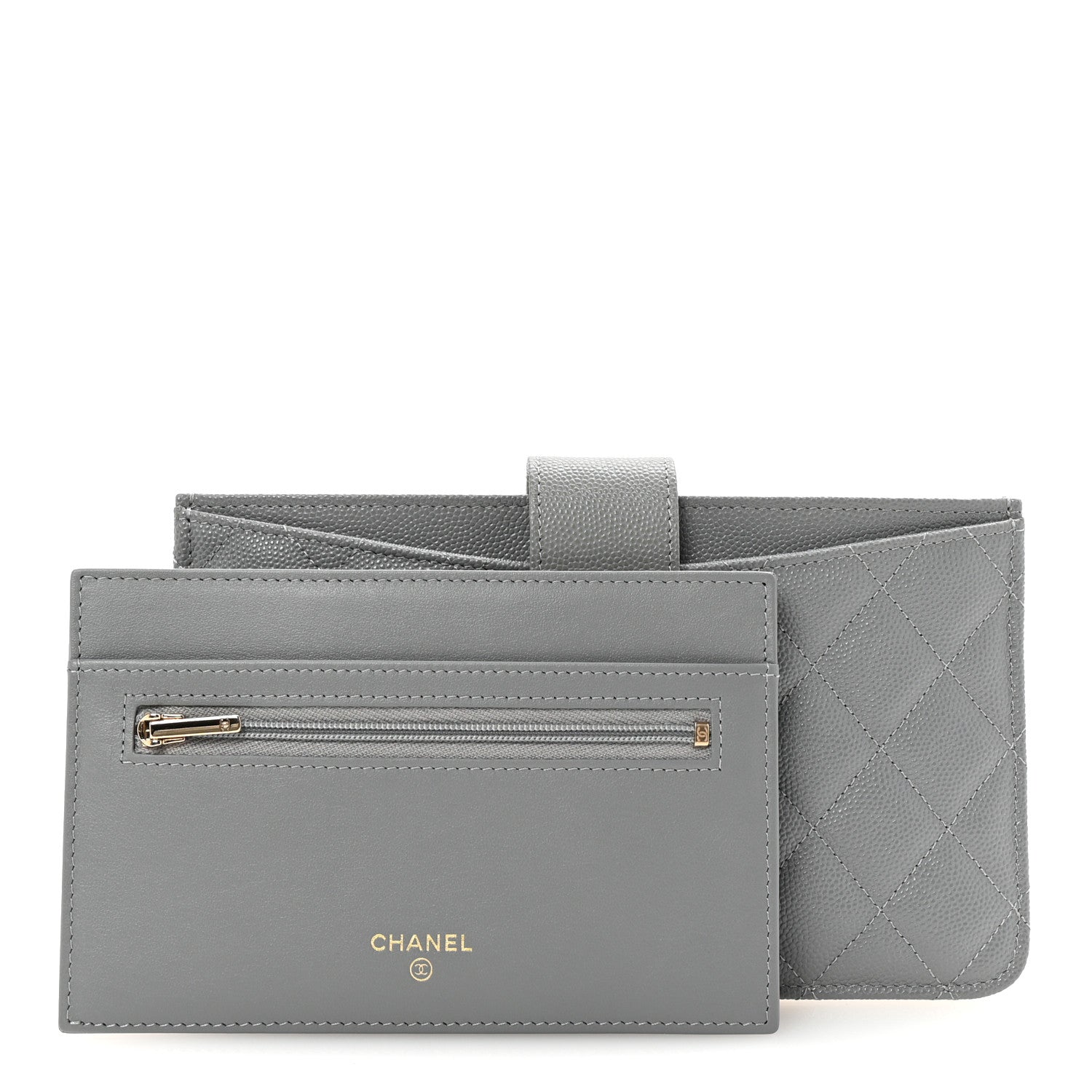 Chanel Caviar Quilted Classic Strap Pouch Grey 3 of 9