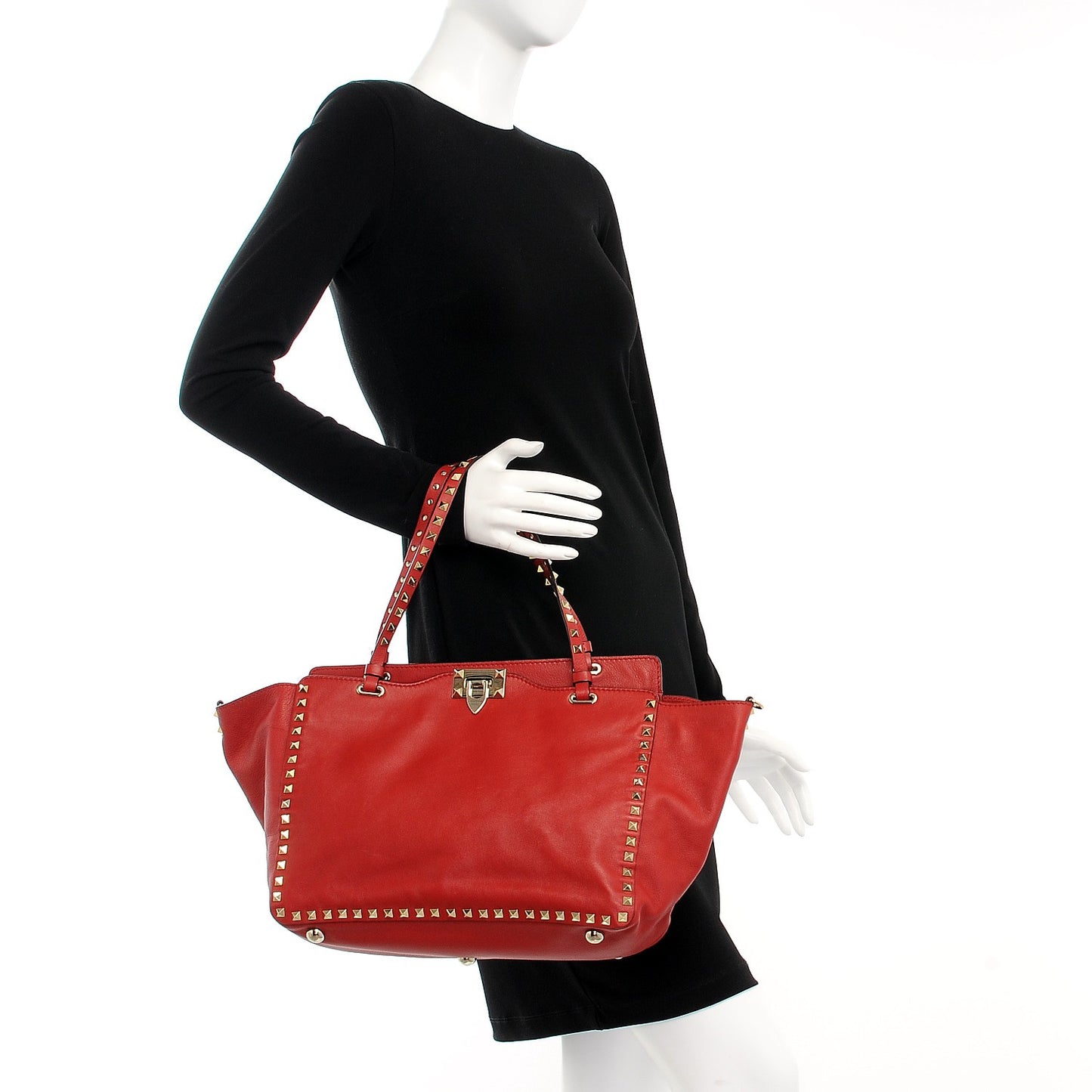Vitello Medium Rockstud Tote Rosso Valentino