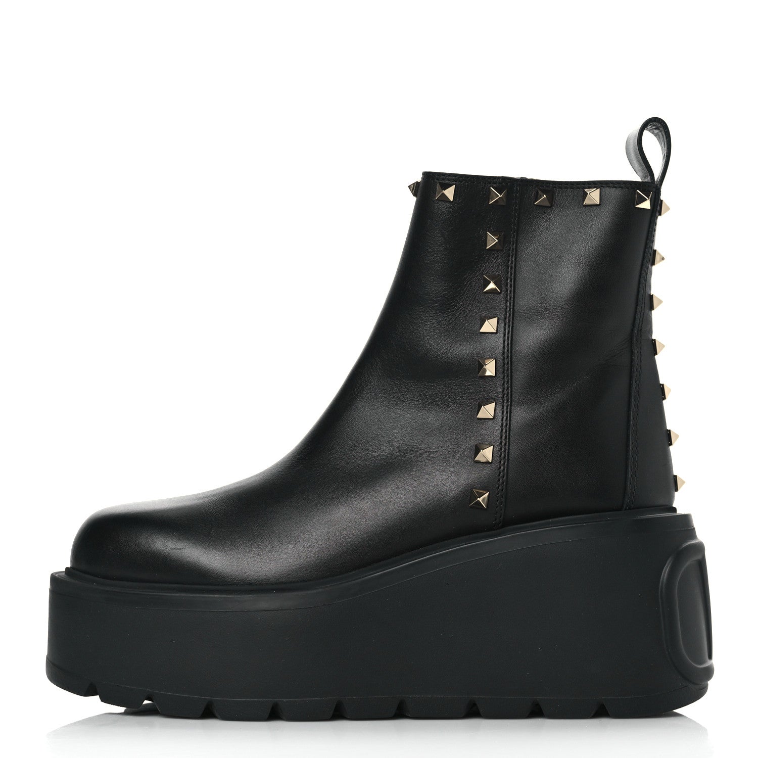 Valentino Garavani Calfskin Rockstud VLOGO Uniqueform Chelsea 55/85mm Flatform Ankle Boots 39 Black 1 of 9