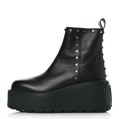 Valentino Garavani Calfskin Rockstud VLOGO Uniqueform Chelsea 55/85mm Flatform Ankle Boots 39 Black 1 of 9