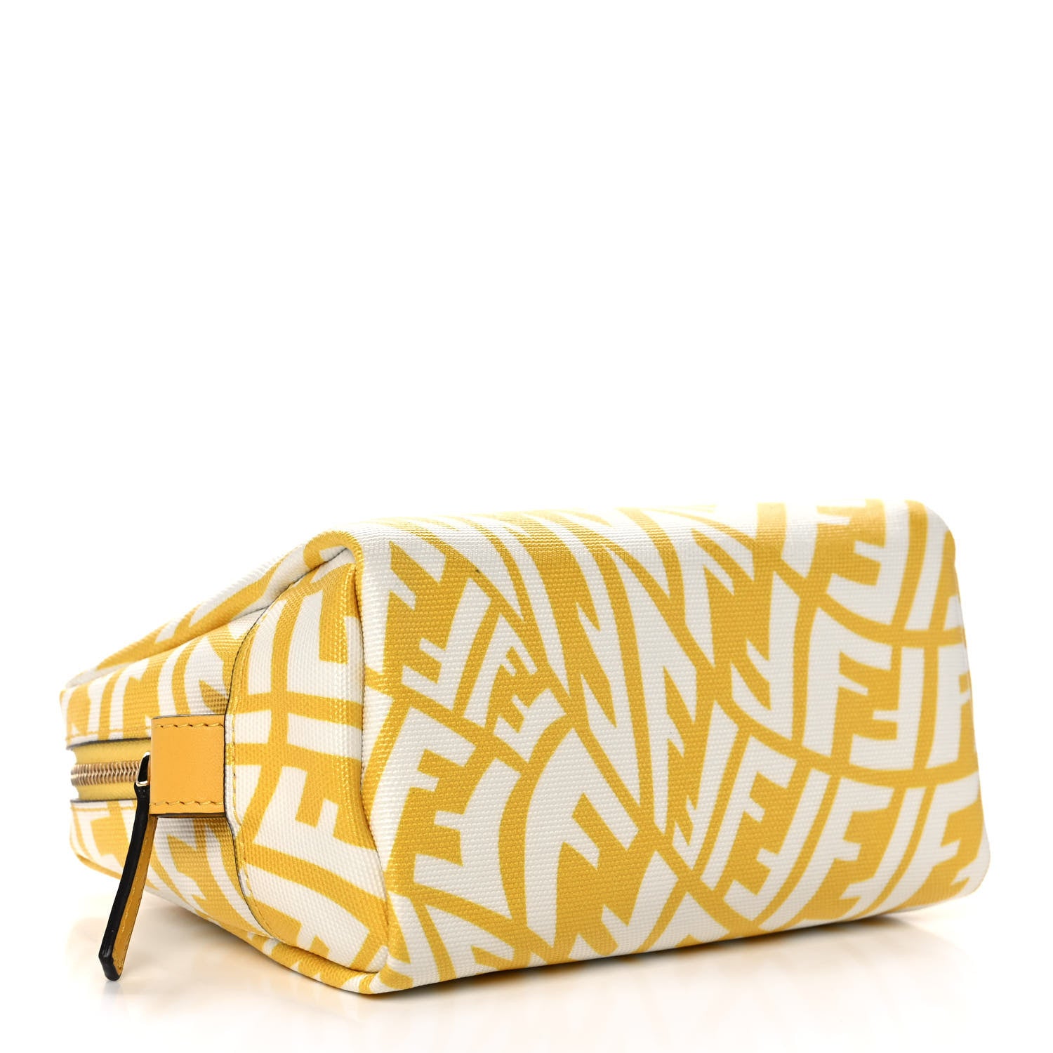 Fendi X SARAH COLEMAN Glazed Canvas Vitello King FF Vertigo Small Trapezoid Beauty Pouch Mimosa White 4 of 10