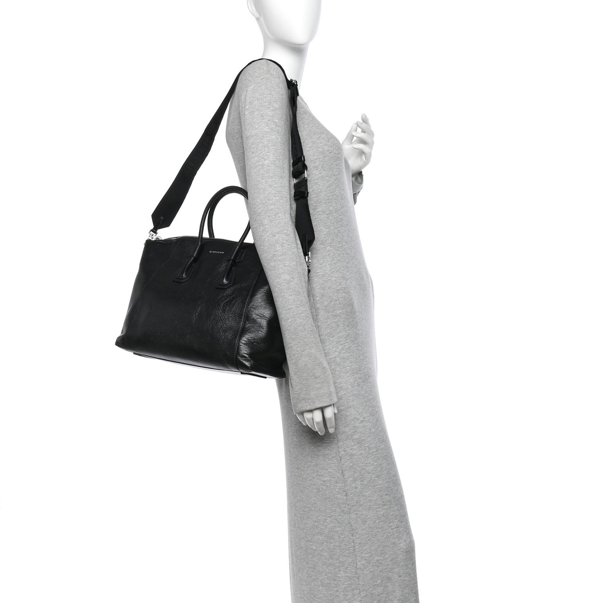 Wrinkled Lambskin Small Antigona Sport Top Handle Bag Black