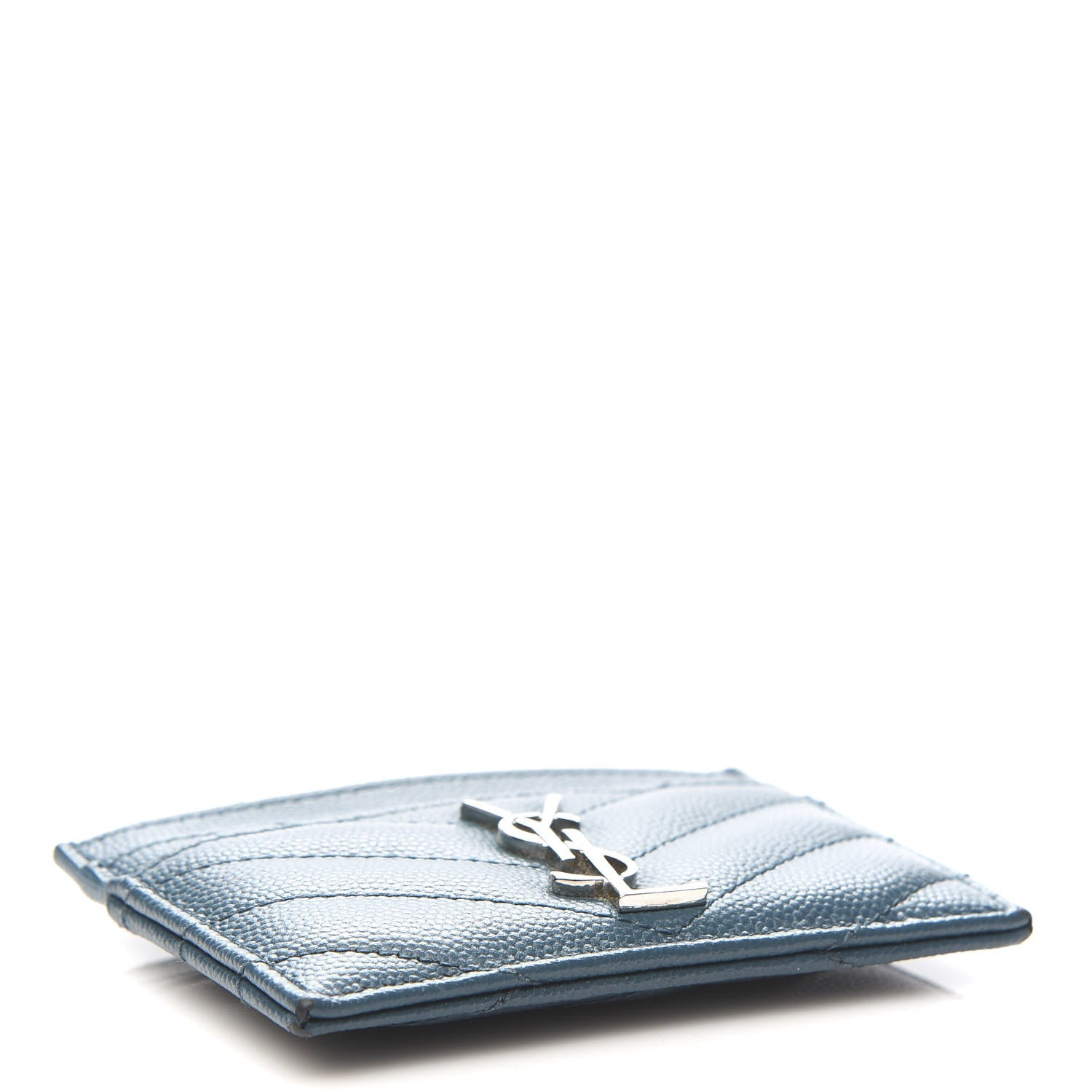 Saint Laurent Grain De Poudre Matelasse Chevron Monogram Credit Card Case Peacock Green 4 of 7