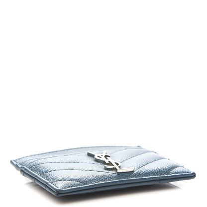 Saint Laurent Grain De Poudre Matelasse Chevron Monogram Credit Card Case Peacock Green 4 of 7