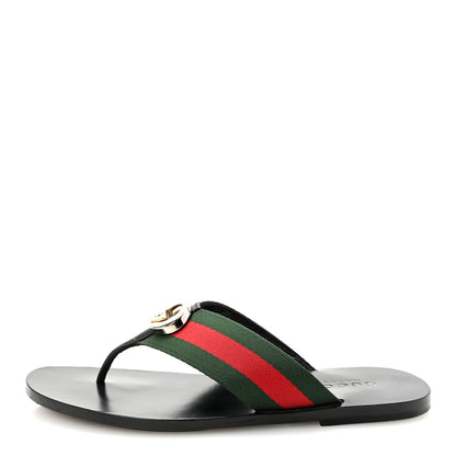 Gucci Nylon Calfskin Web Mens GG Thong Sandals 6 Green Red Black 1 of 10
