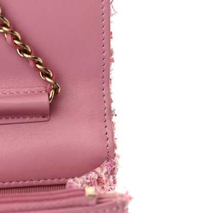 Chanel Tweed Quilted Wallet On Chain WOC Pink 12 of 15