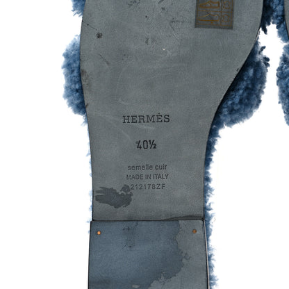 Hermes Woolskin Oran Sandals 40.5 Bleu 6 of 8