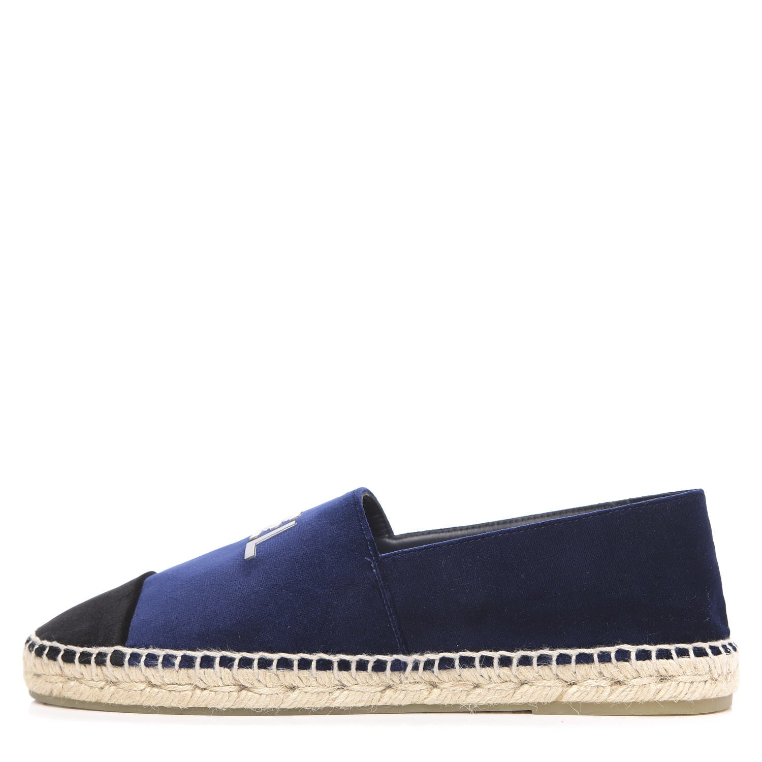 Chanel Velvet Logo Espadrilles 39 Navy Black 1 of 10