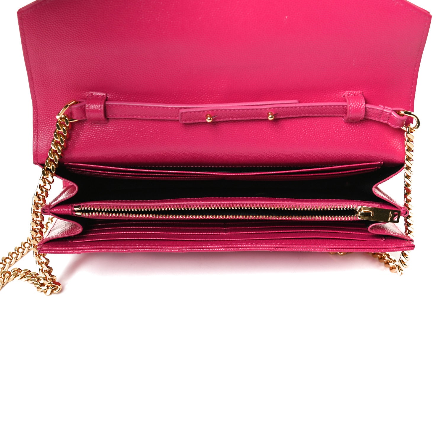 Saint Laurent Grain De Poudre Matelasse Chevron Monogram Chain Wallet Bubblegum 5 of 12