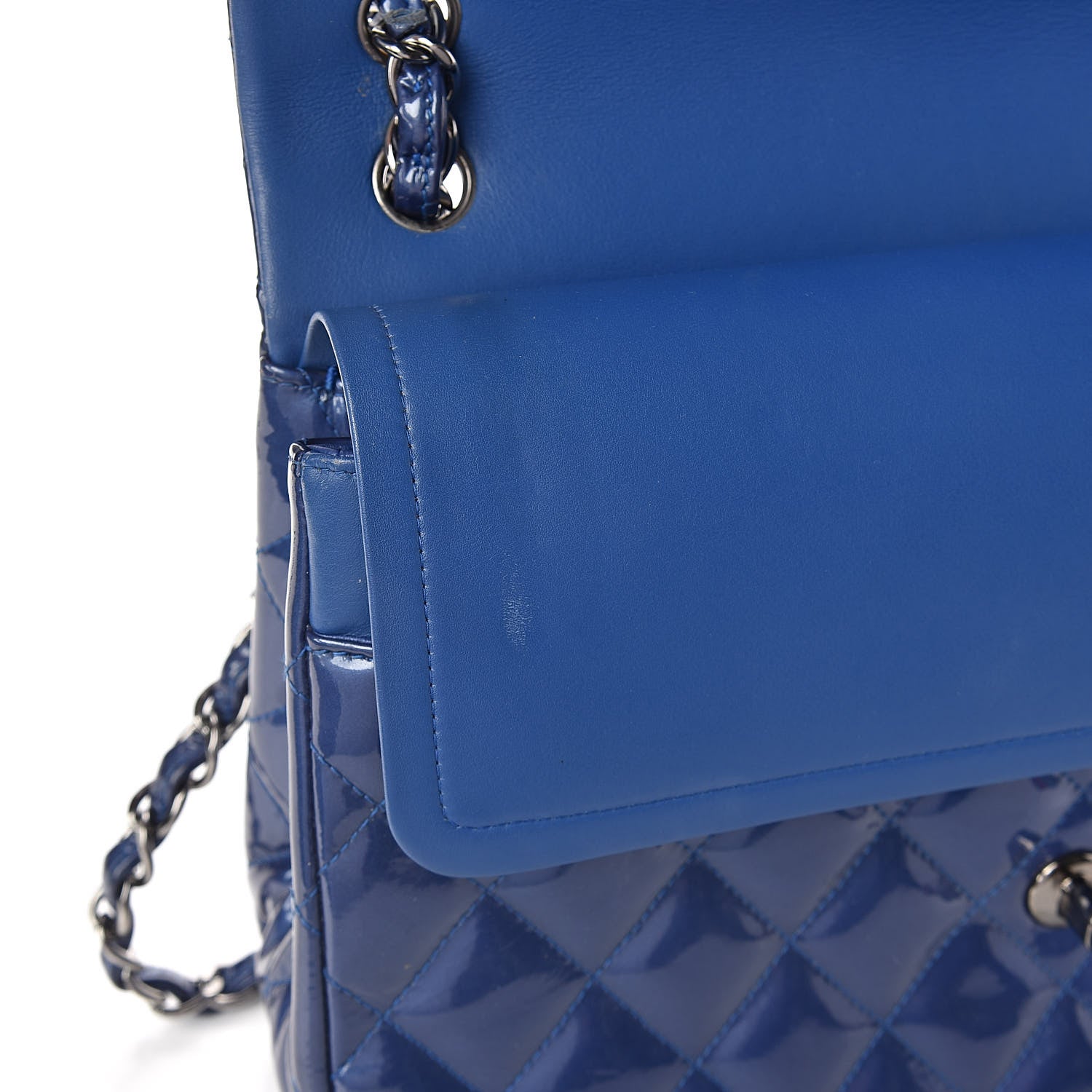 Chanel Patent Quilted Jumbo Double Flap Blue 12 of 13