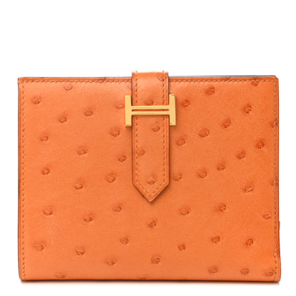 Hermes Ostrich Bearn Compact Wallet Orange 1 of 8