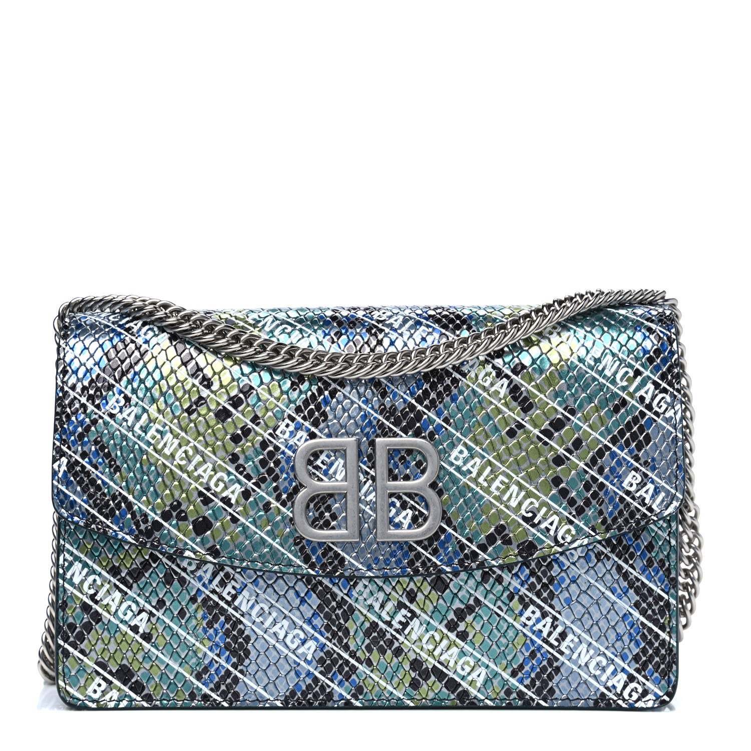 Balenciaga Metallic Calfskin Snake Effect Diagonal Logo BB Wallet On Chain Multicolor 1 of 4