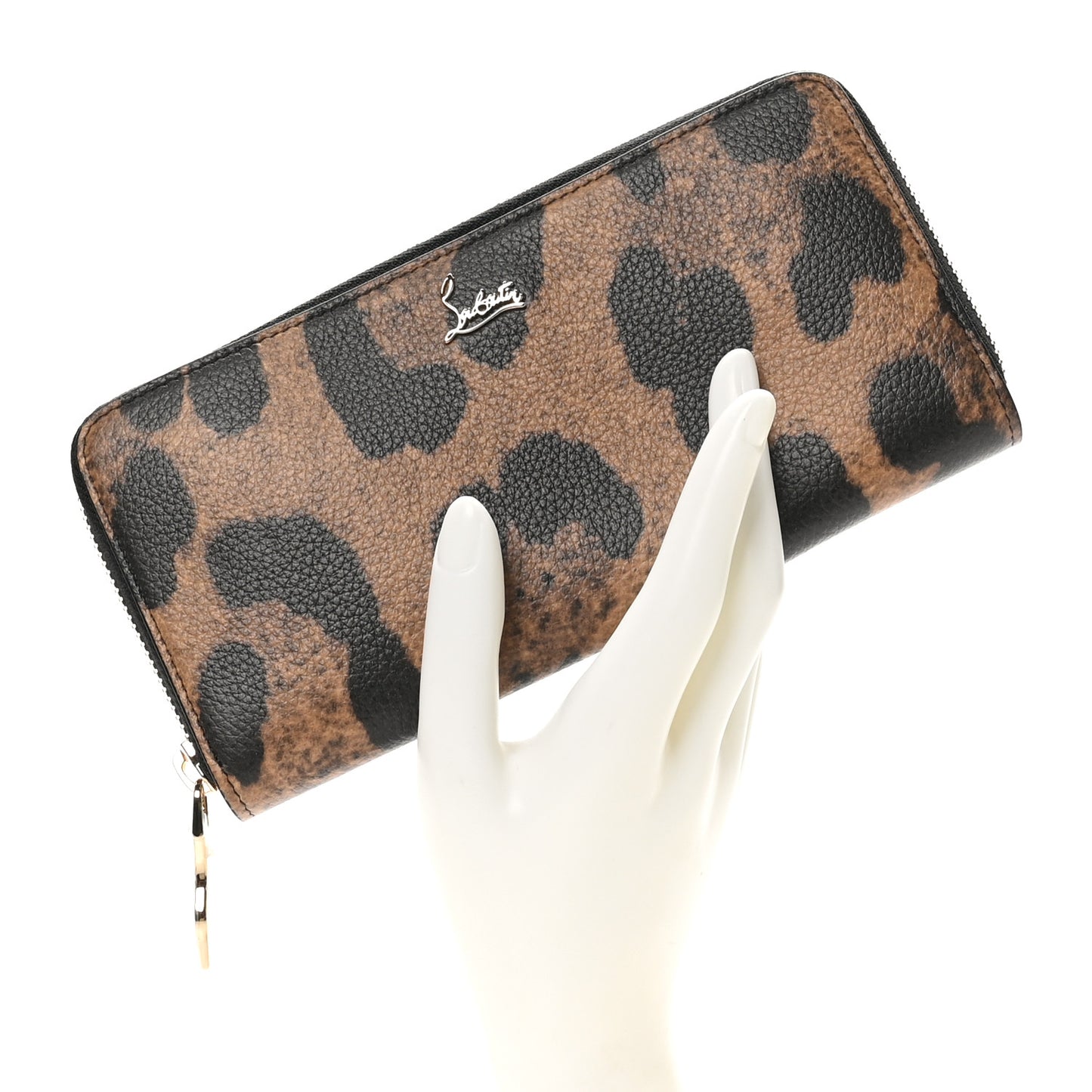 Calfskin Empire Leopard Panettone Zip Around Wallet Brown Gold
