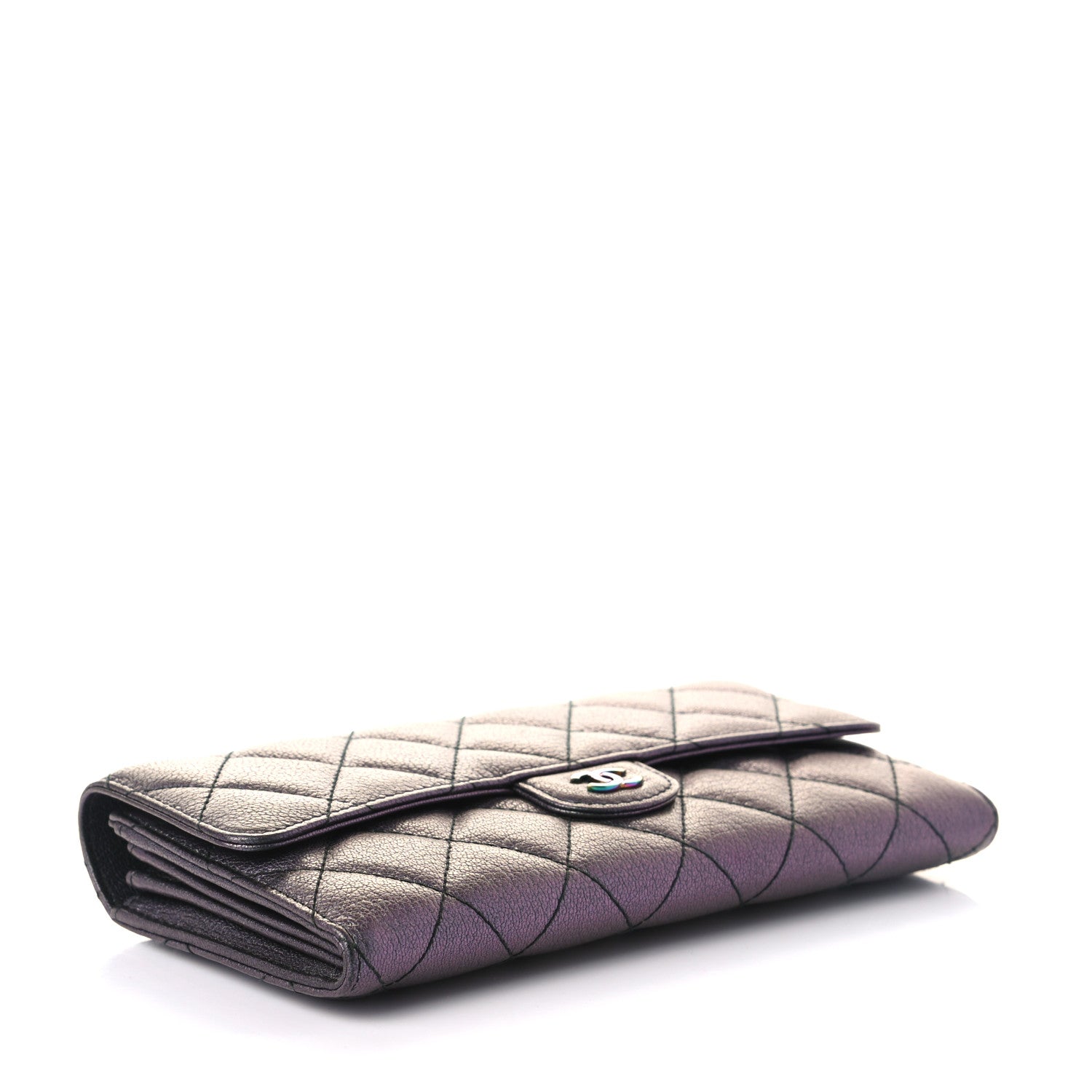 Chanel Iridescent Goatskin Quilted Large Flap Wallet Purple 4 of 8