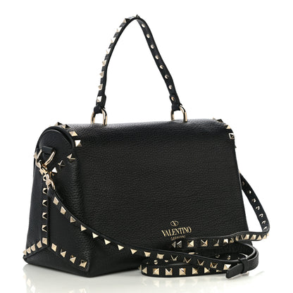 Valentino Garavani Pebbled Calfskin Rockstud Single Handle Flap Bag Black 3 of 9