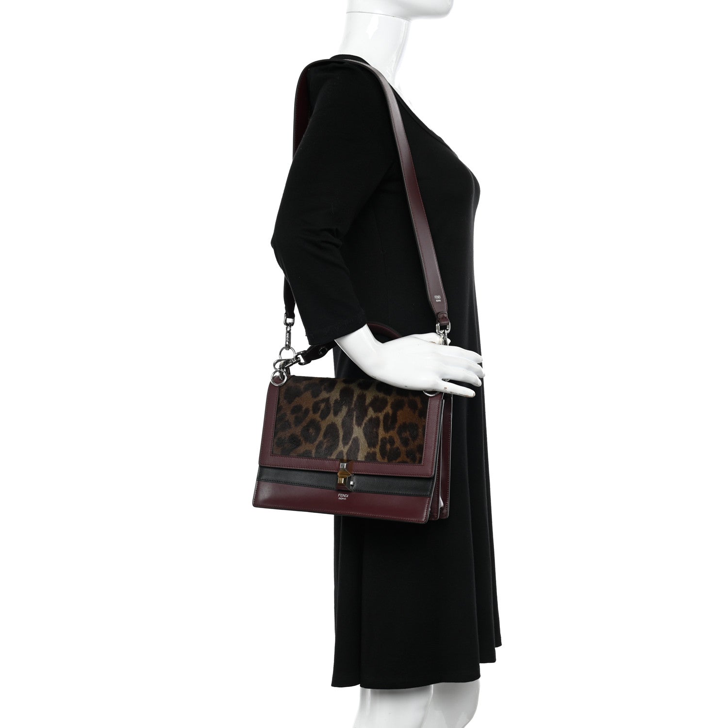 Fendi Vitello Pelo Dolce Liberty Lucido Sfumato Leopard Kan I Shoulder Bag Grigio Marrone Bordeaux 2 of 10