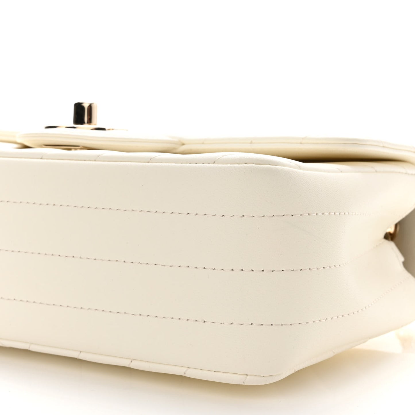 Lambskin Chevron Quilted Mini Rectangular Flap White