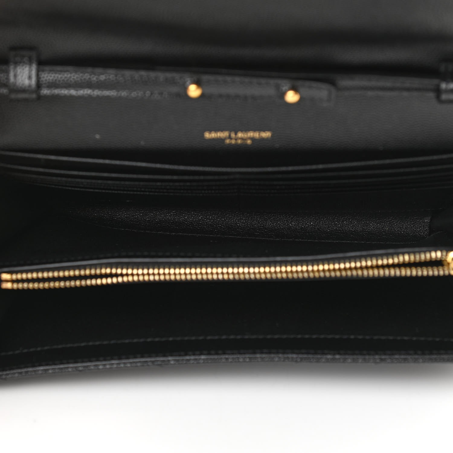 Saint Laurent Grain De Poudre Matelasse Chevron Monogram Chain Wallet Black 5 of 10