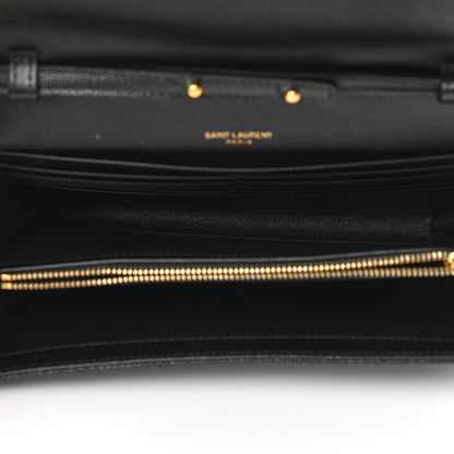 Saint Laurent Grain De Poudre Matelasse Chevron Monogram Chain Wallet Black 5 of 10