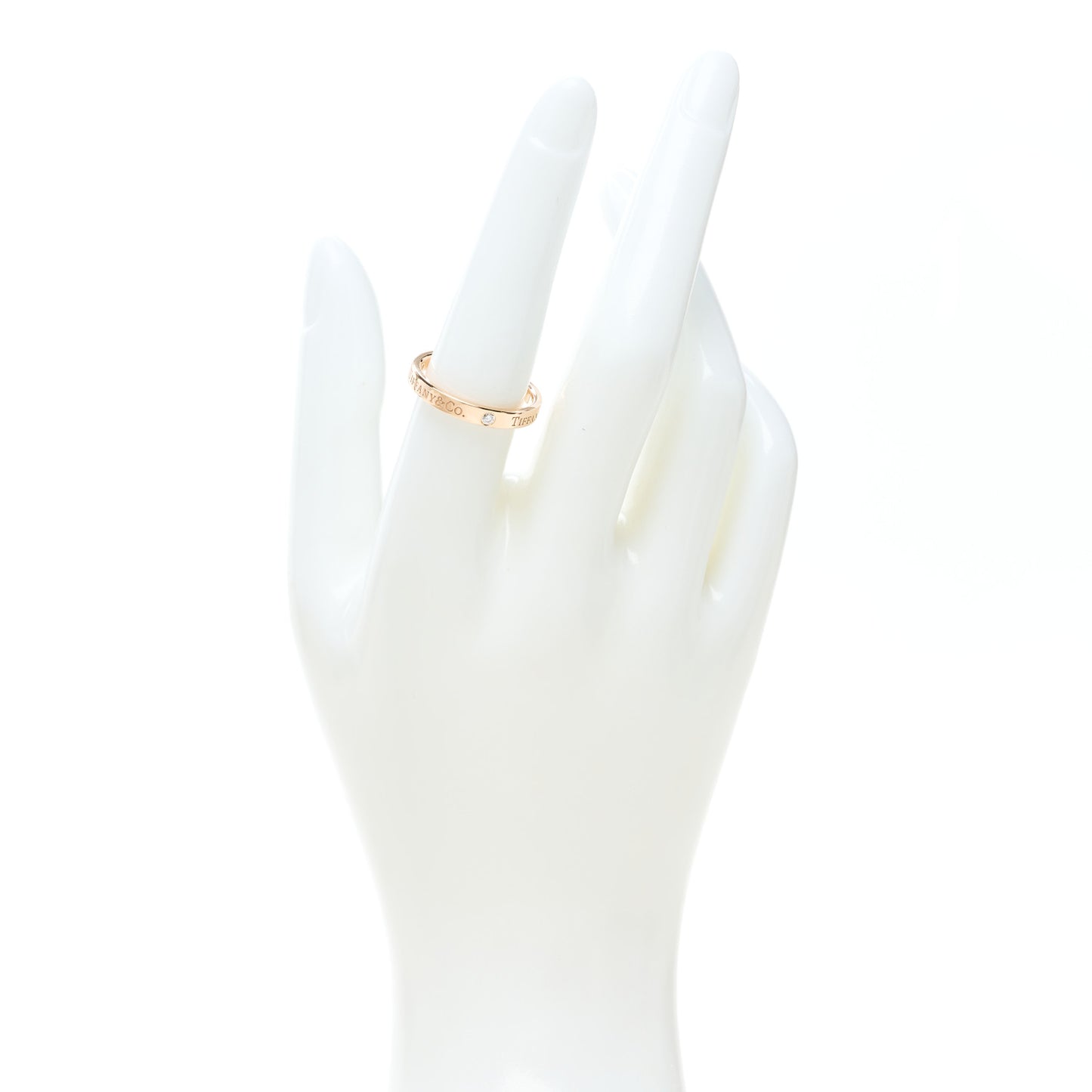 18K Rose Gold Diamond 3mm Logo Band Ring 55 7.25