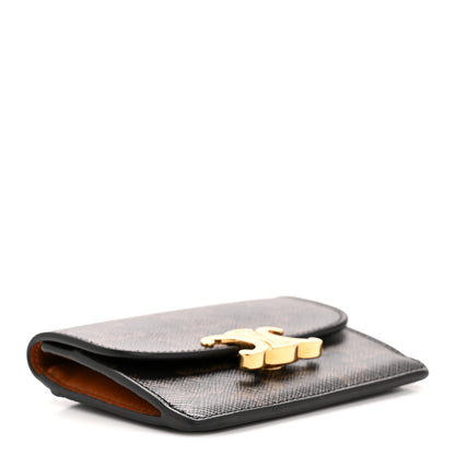 Celine Triomphe Canvas Calfskin Flap Card Holder Tan 4 of 10