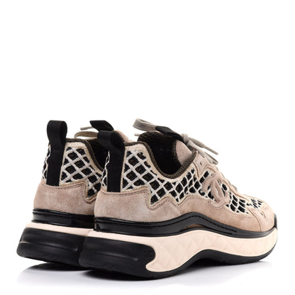 Chanel Suede Calfskin Embroidered CC Sneakers 38 Beige Black 4 of 9
