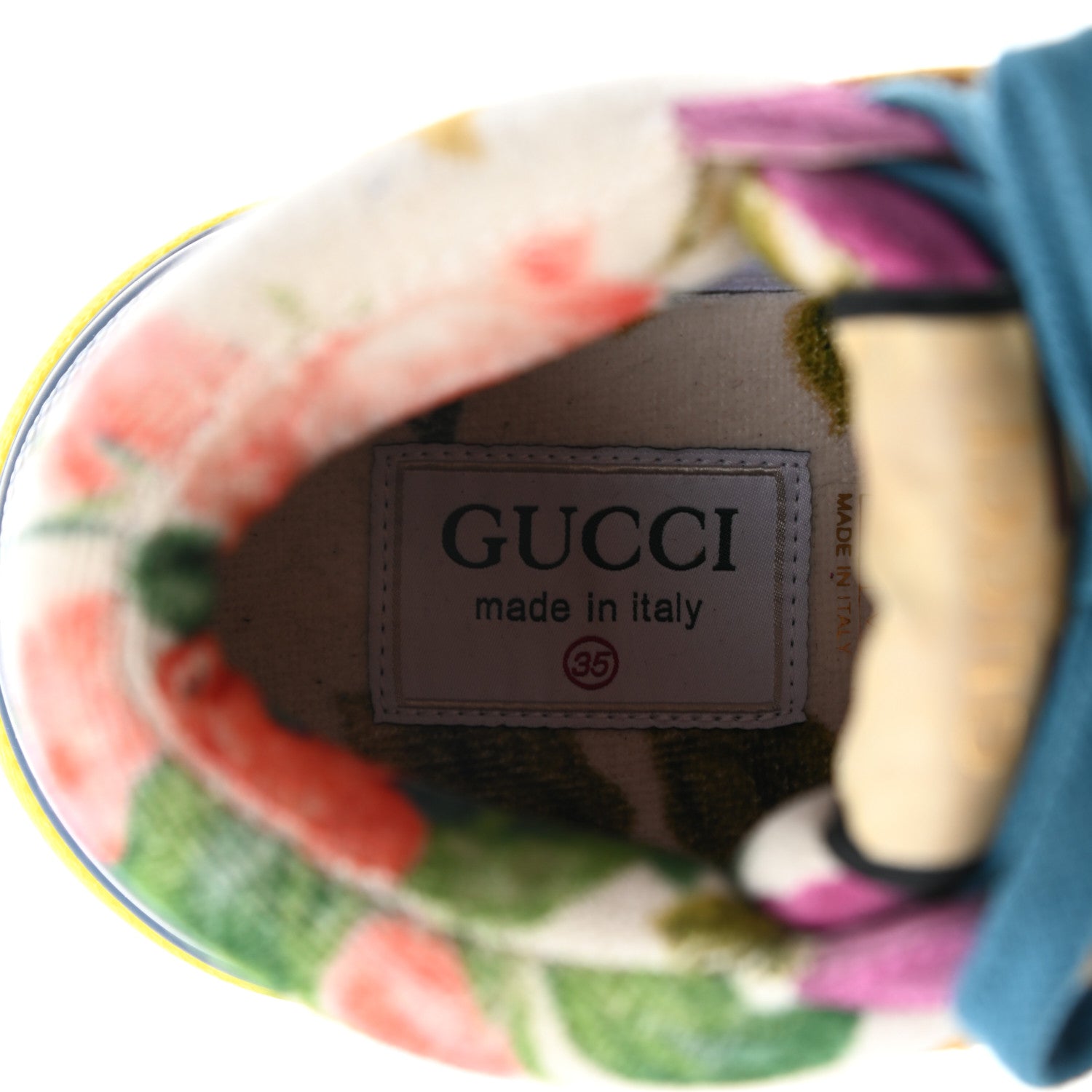 Gucci Suede Mesh Printed Womens Ultrapace Sneakers 35 Crop Zaffiro Neon Yellow 7 of 11