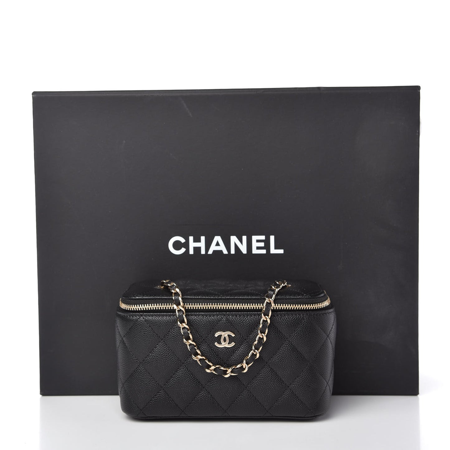Caviar Quilted Small Vanity Case With Chain Black