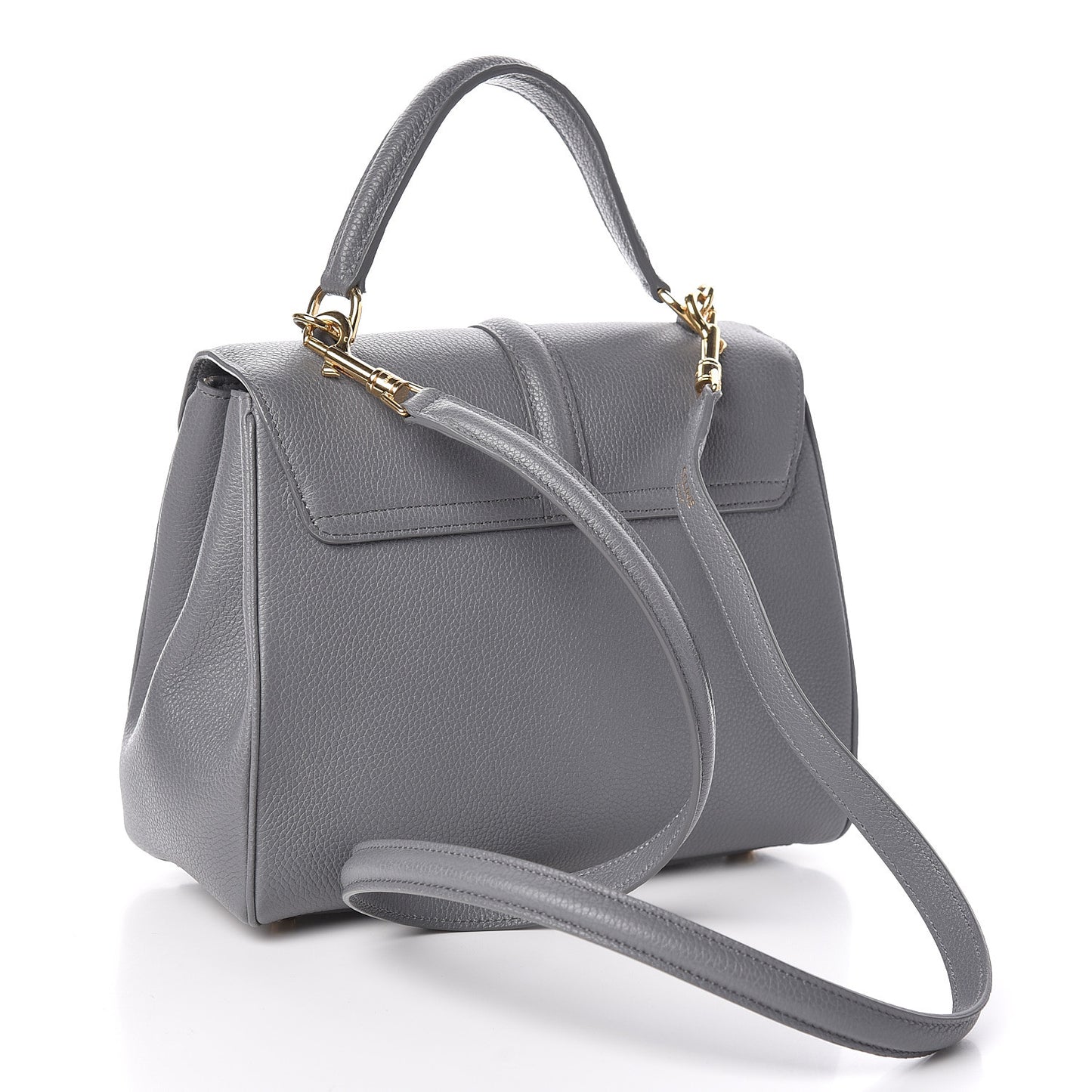 Grained Calfskin Small 16 Top Handle Bag Medium Grey