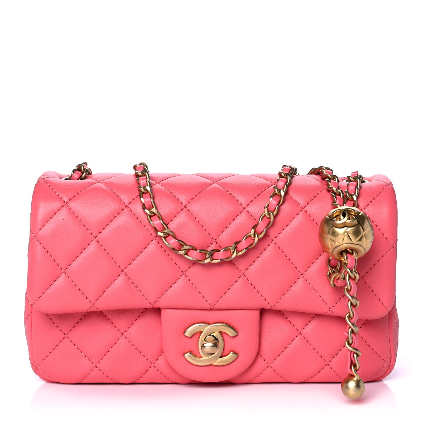 Lambskin Quilted Mini Rectangular Pearl Crush Flap Pink
