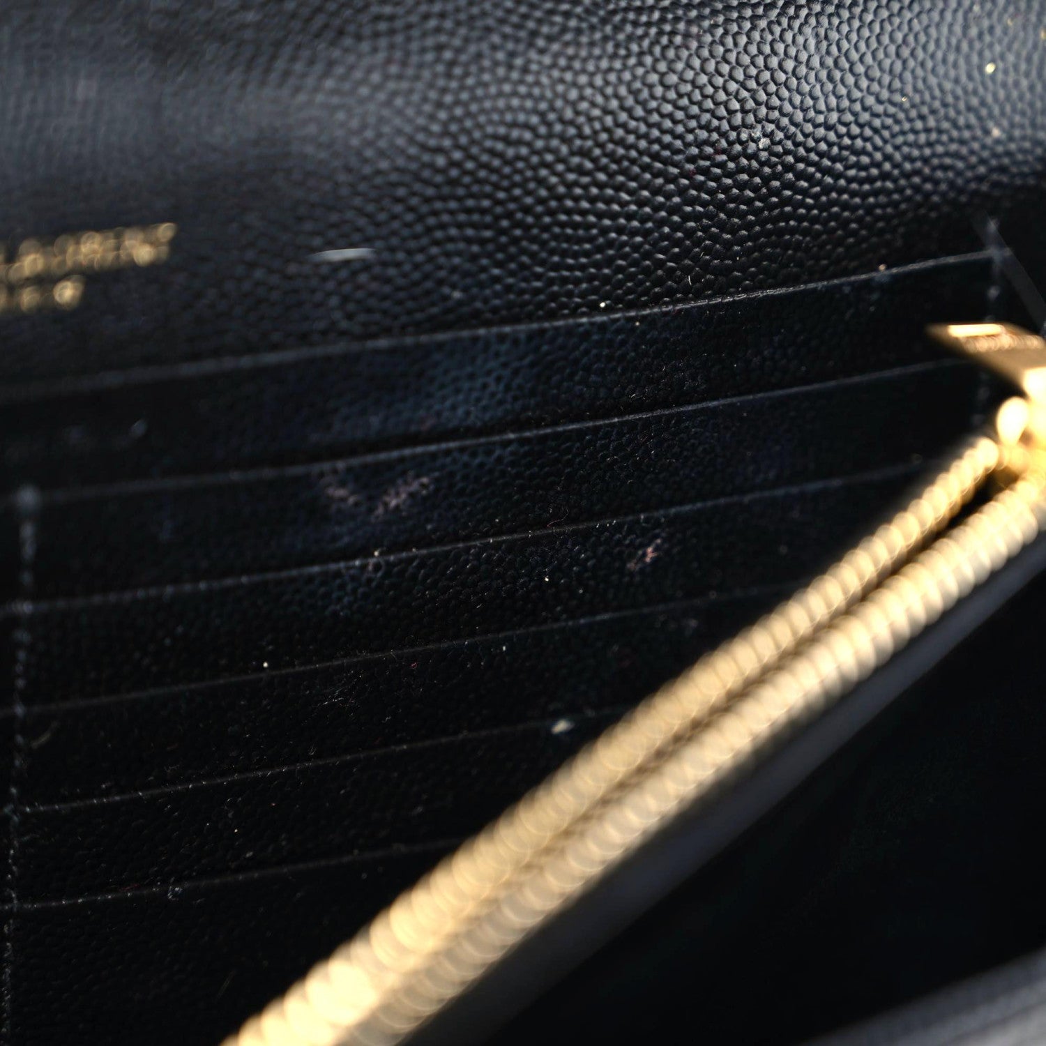 Saint Laurent Grain De Poudre Matelasse Chevron Monogram Chain Wallet Black 12 of 14