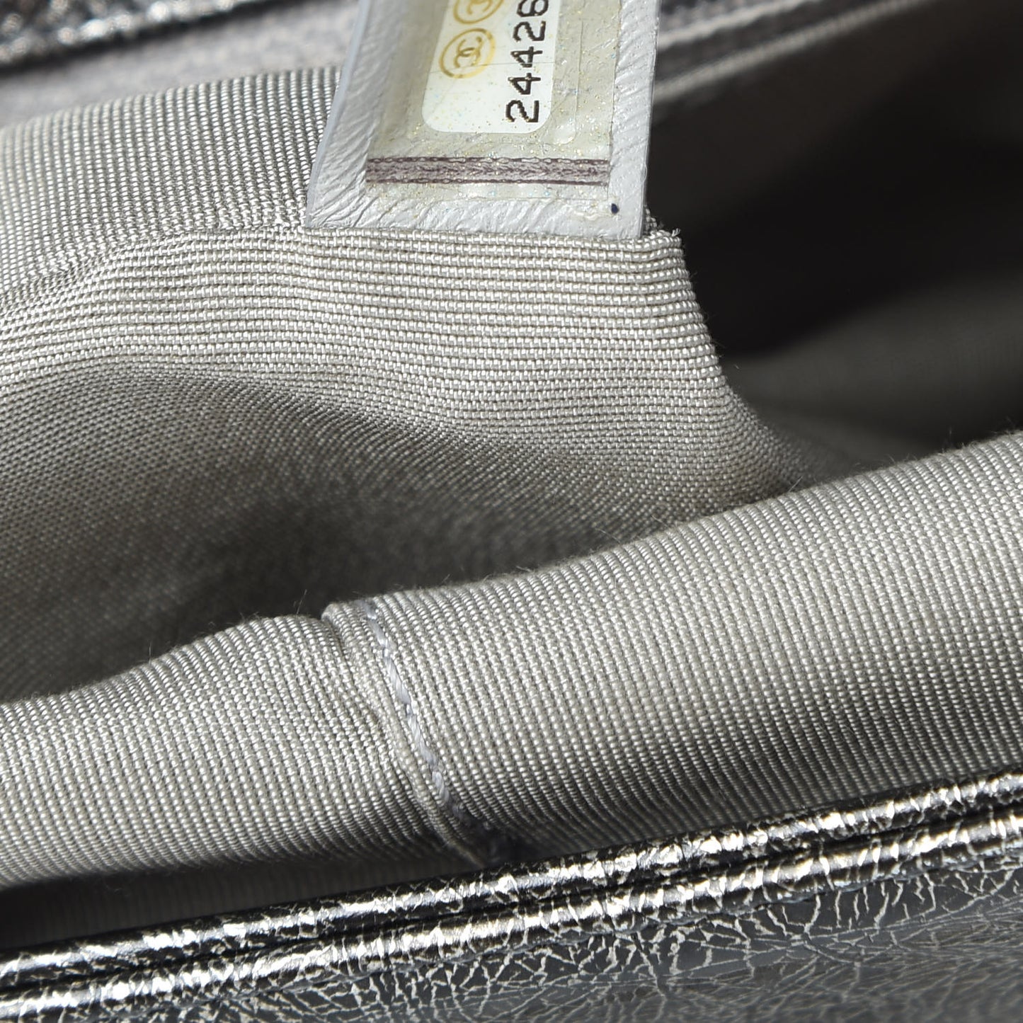 Cracked Metallic Calfskin Quilted New Medium Boy Flap Silver