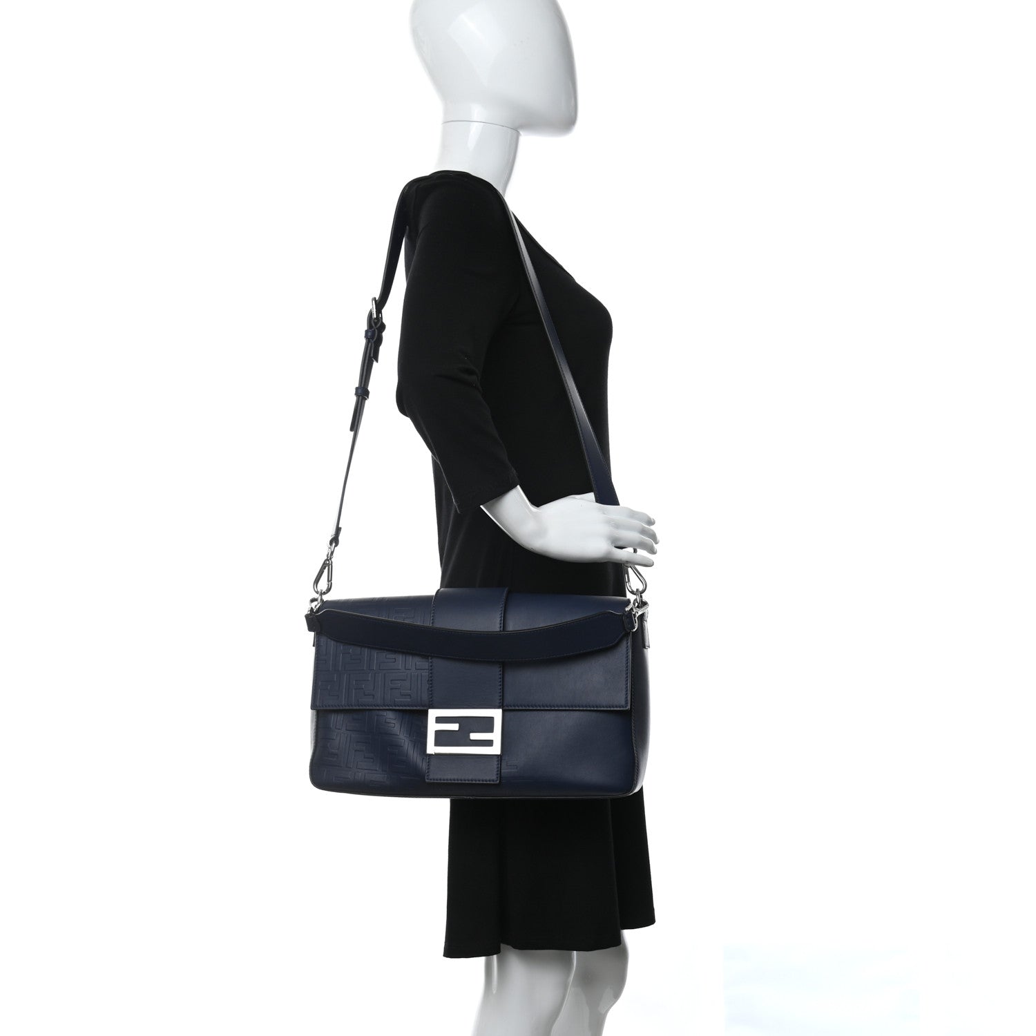 Fendi Vitello Grace FF Gradient Embossed Large Baguette Blueberry 2 of 10