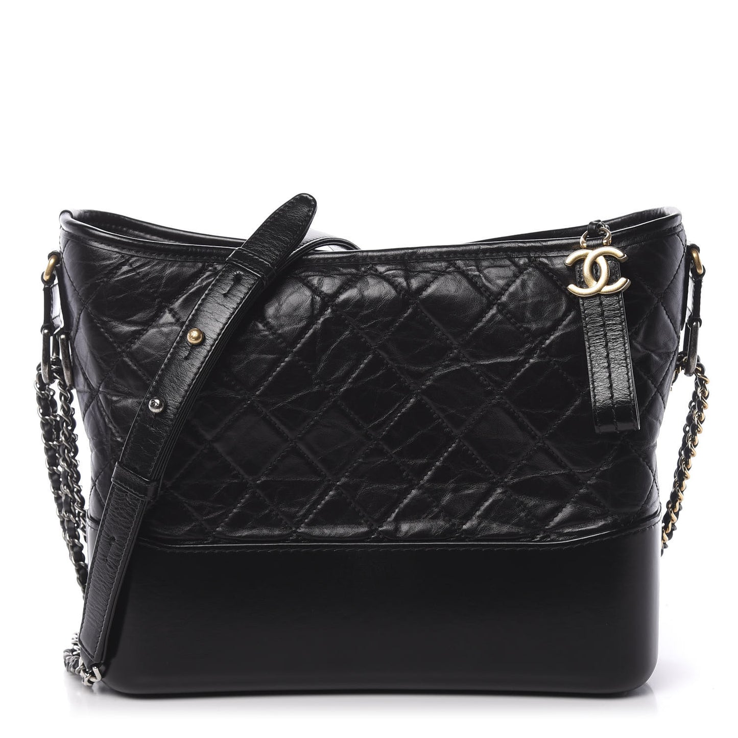 Aged Calfskin Quilted Medium Gabrielle Hobo Black