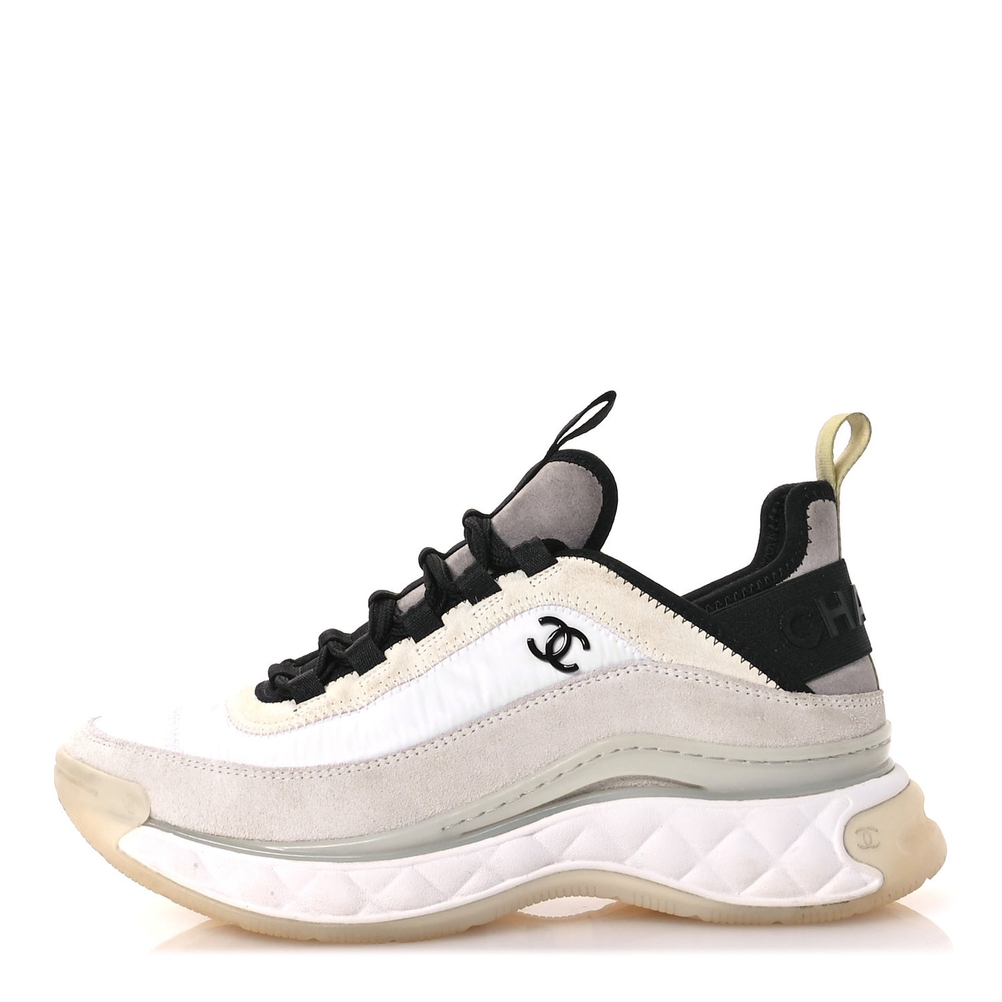 Velvet Calfskin Mixed Fibers CC Sneakers 38 White Gray Yellow