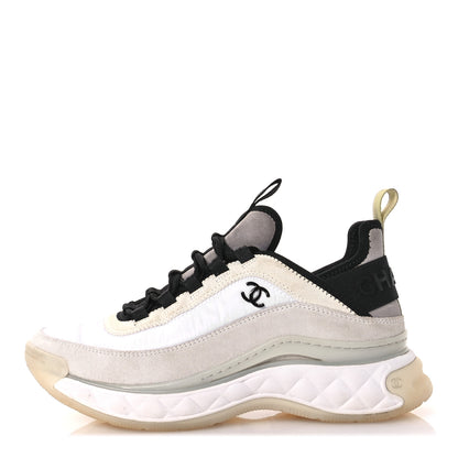 Chanel Velvet Calfskin Mixed Fibers CC Sneakers 38 White Gray Yellow 1 of 8