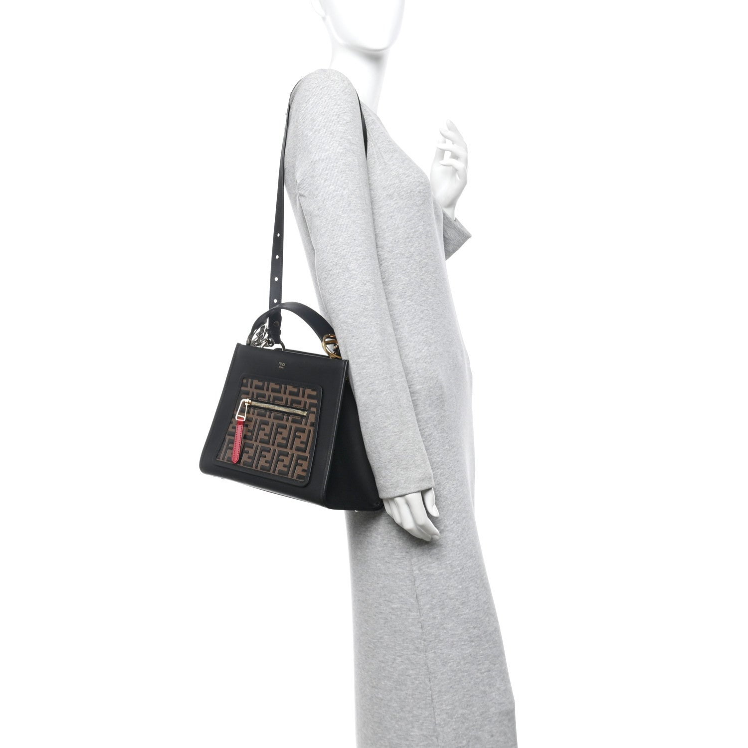 Fendi Vitello Century F is Fendi FF 1974 Embossed Small Runaway Satchel Black Maya 2 of 12