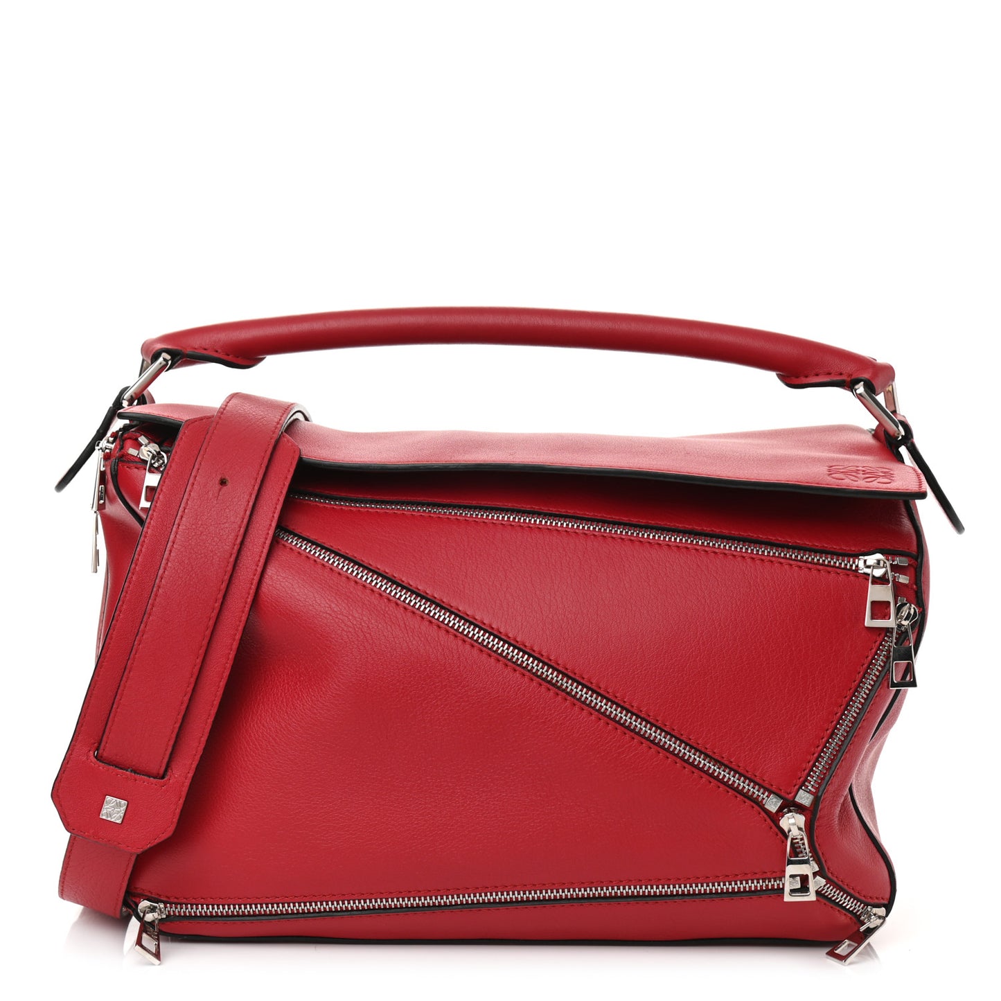 Calfskin Zipper Puzzle Bag Red