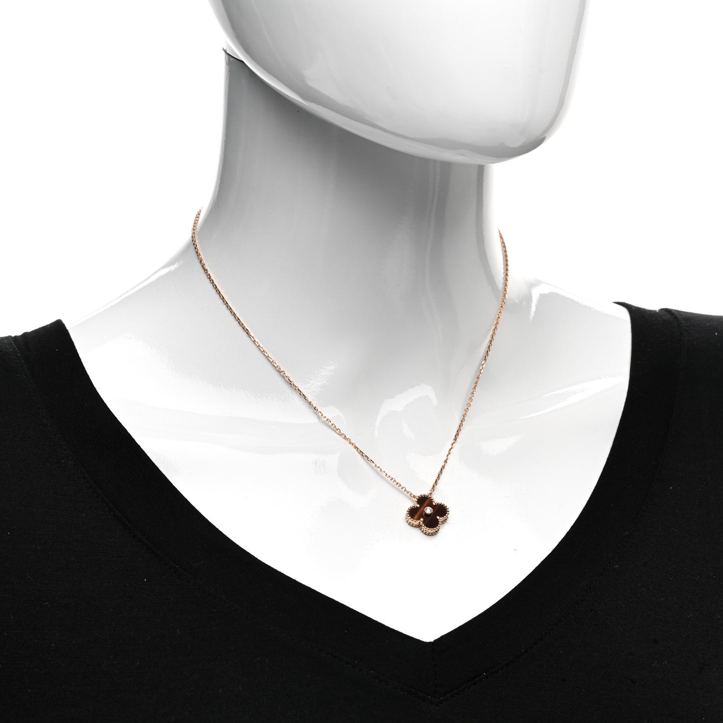 18K Rose Gold Diamond Bulls Eye Vintage Alhambra Pendant Necklace