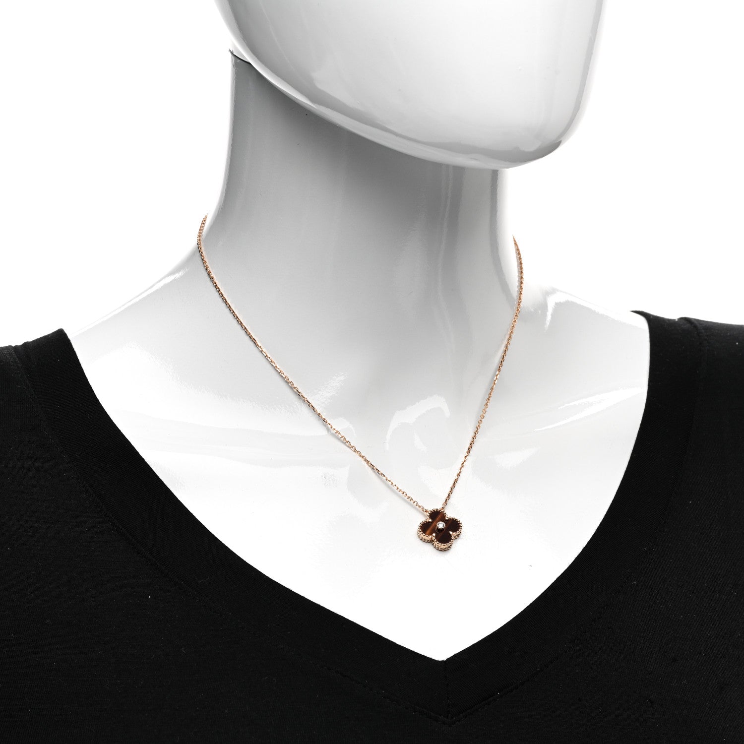 Van Cleef & Arpels 18K Rose Gold Diamond Bulls Eye Vintage Alhambra Pendant Necklace 2 of 6