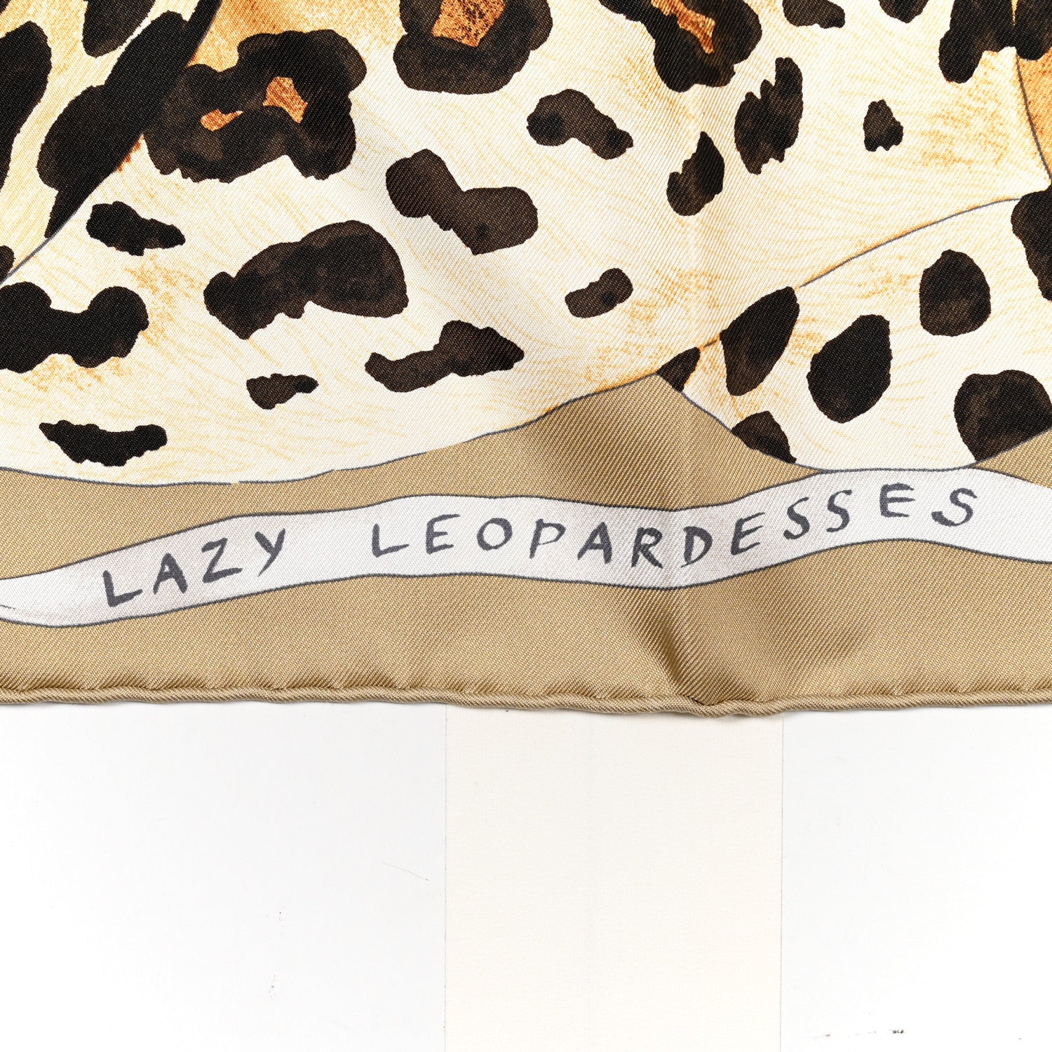 Hermes Silk Twill Lazy Leopardesses Scarf 90 Camel Anthracite 2 of 5