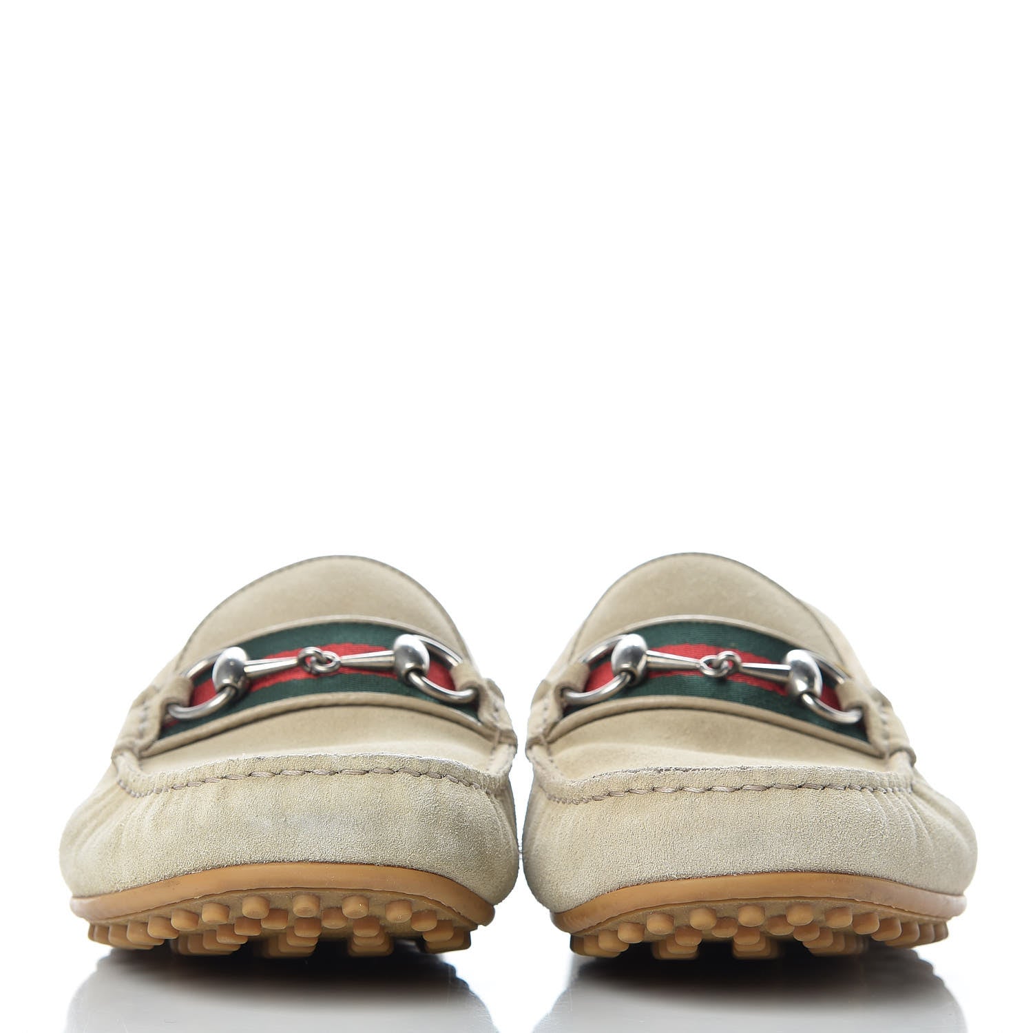 Gucci Suede Web Mens Horsebit Driver Loafers 8 Oatmeal 2 of 15