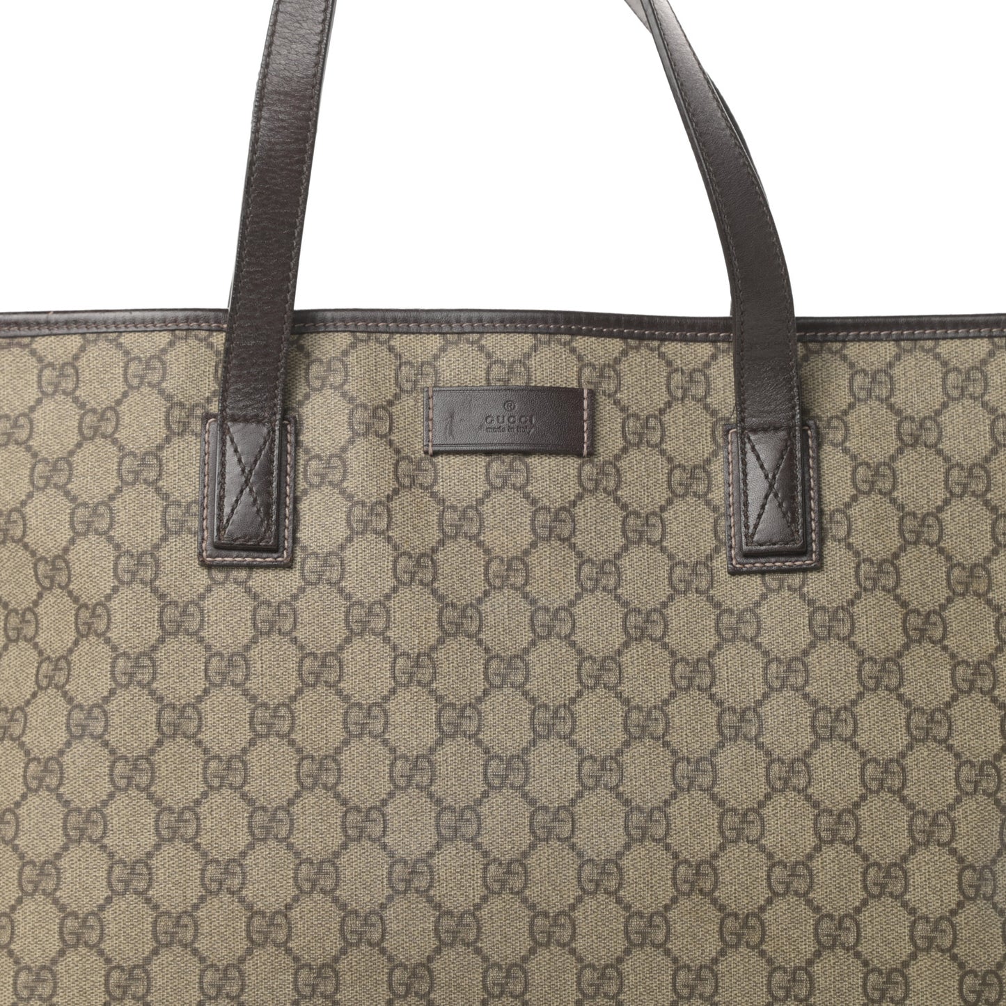 GG Supreme Monogram Medium Zippered Shopping Tote Dark Brown