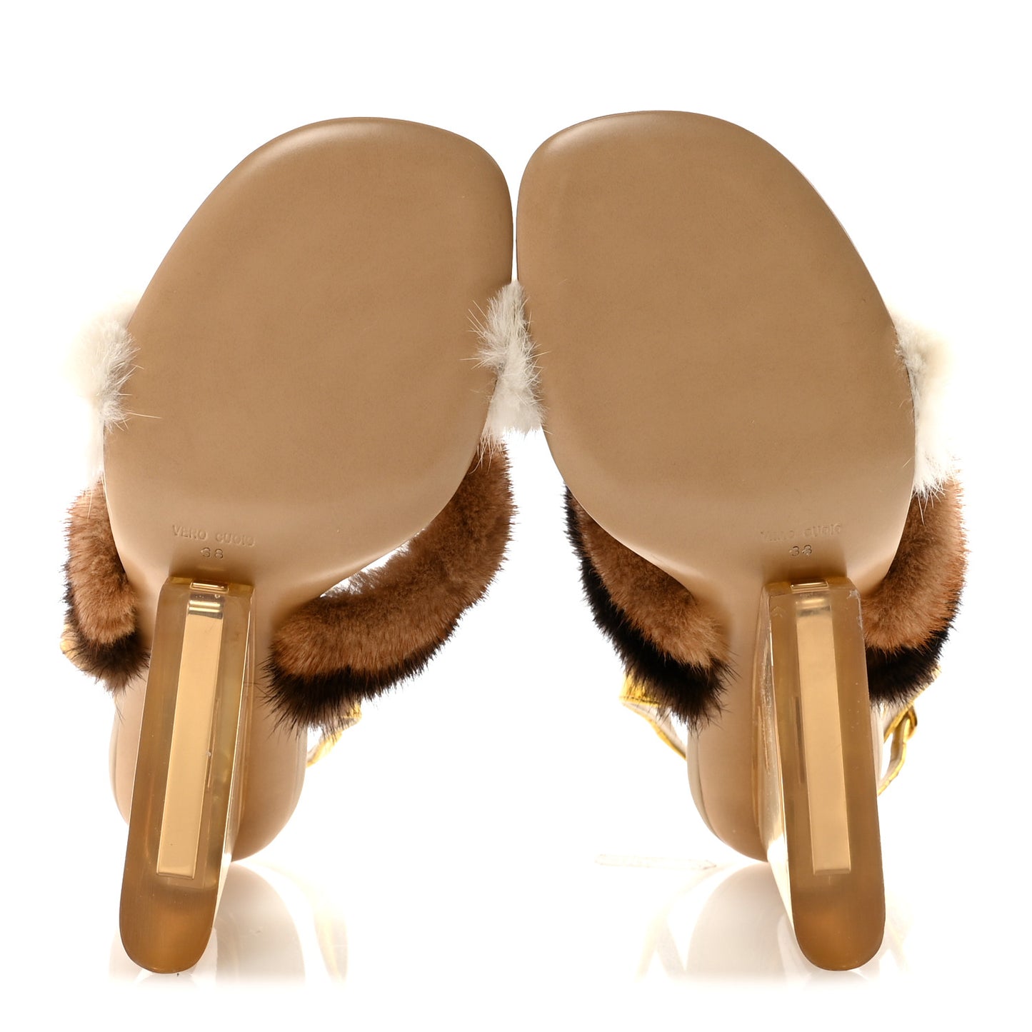Mink Ayers Lucite Fendi First 95mm Sandals 38 Natural Brown