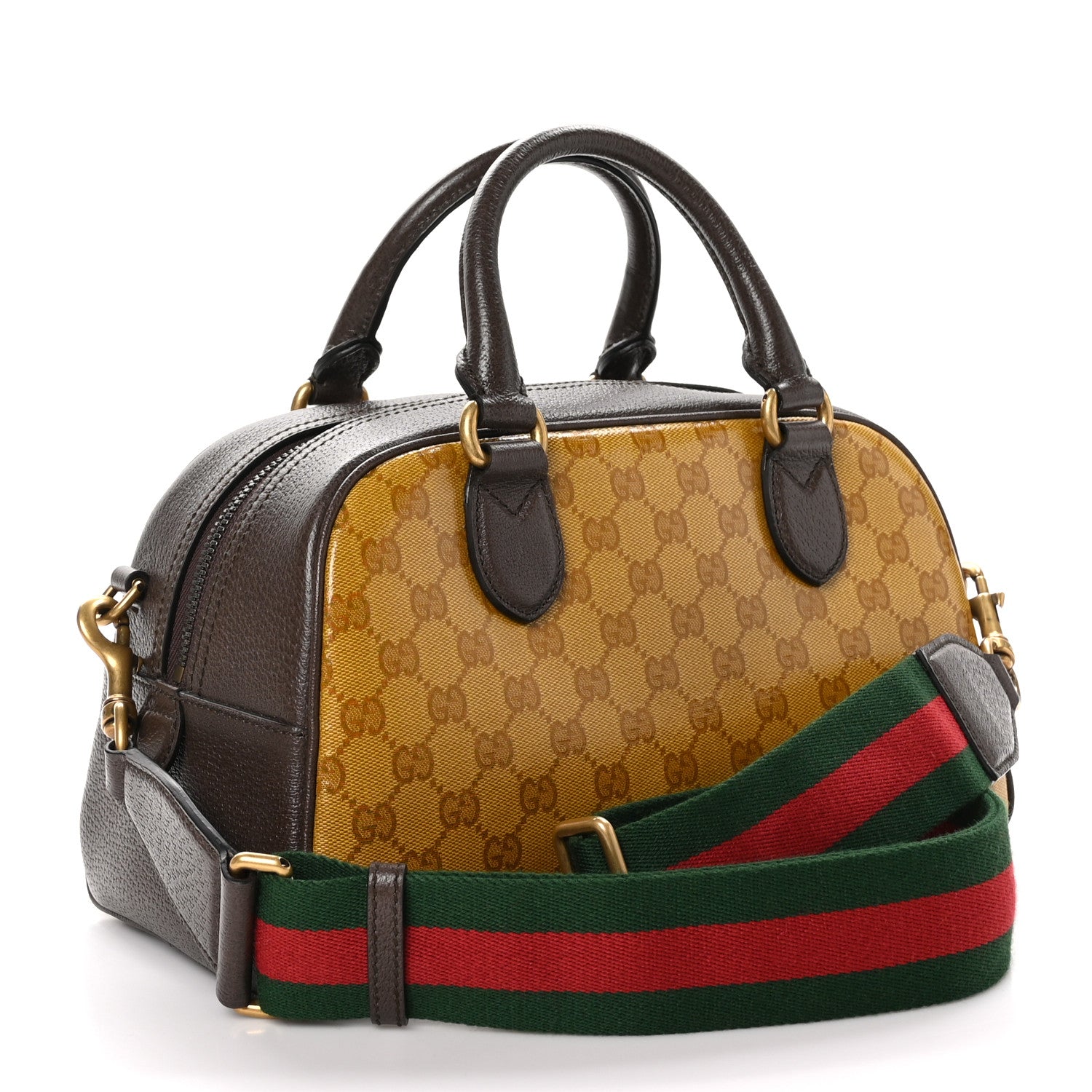 Gucci X ADIDAS Crystal Vintage Monogram Textured Dollar Calfskin Web Trefoil Logo Mini Bowling Bag Mid Natural Nut Off White New Acero 3 of 12