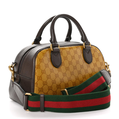 Gucci X ADIDAS Crystal Vintage Monogram Textured Dollar Calfskin Web Trefoil Logo Mini Bowling Bag Mid Natural Nut Off White New Acero 3 of 12