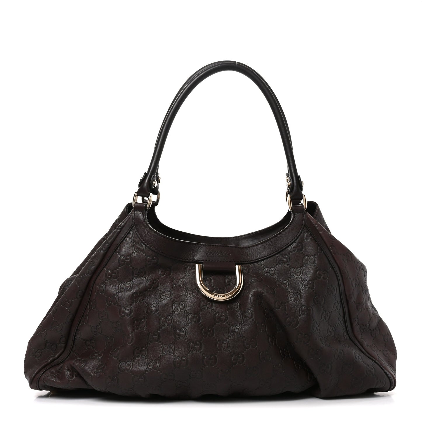 Guccissima Large D Gold Ring Shoulder Bag Chocolate