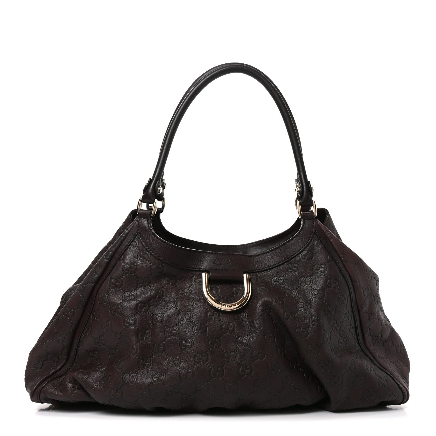 Gucci Guccissima Large D Gold Ring Shoulder Bag Chocolate 1 of 10